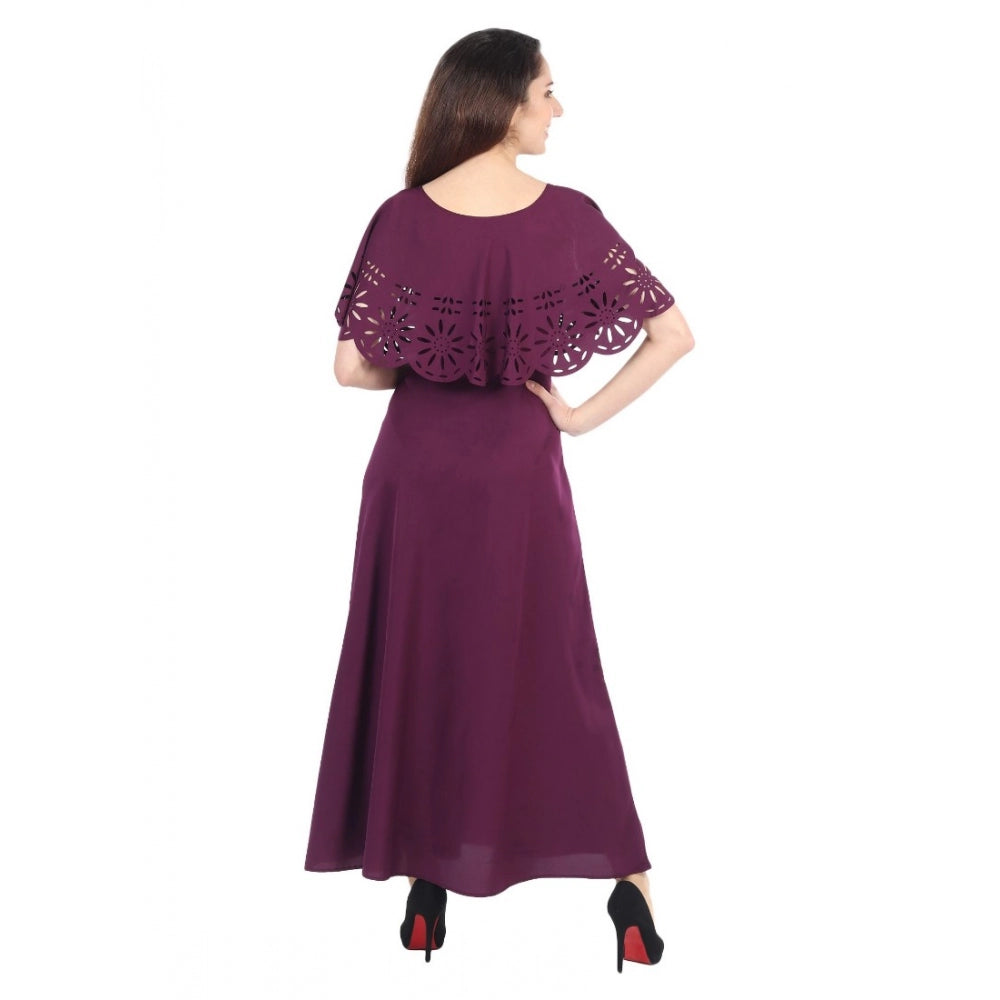 Crepe Solid Sleeveless Full Length Gown(Maroon)