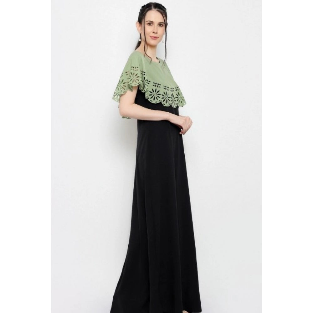 Crepe Solid Sleeveless Full Length Gown(Green Black)