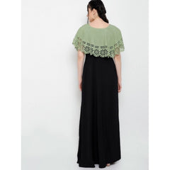 Crepe Solid Sleeveless Full Length Gown(Green Black)