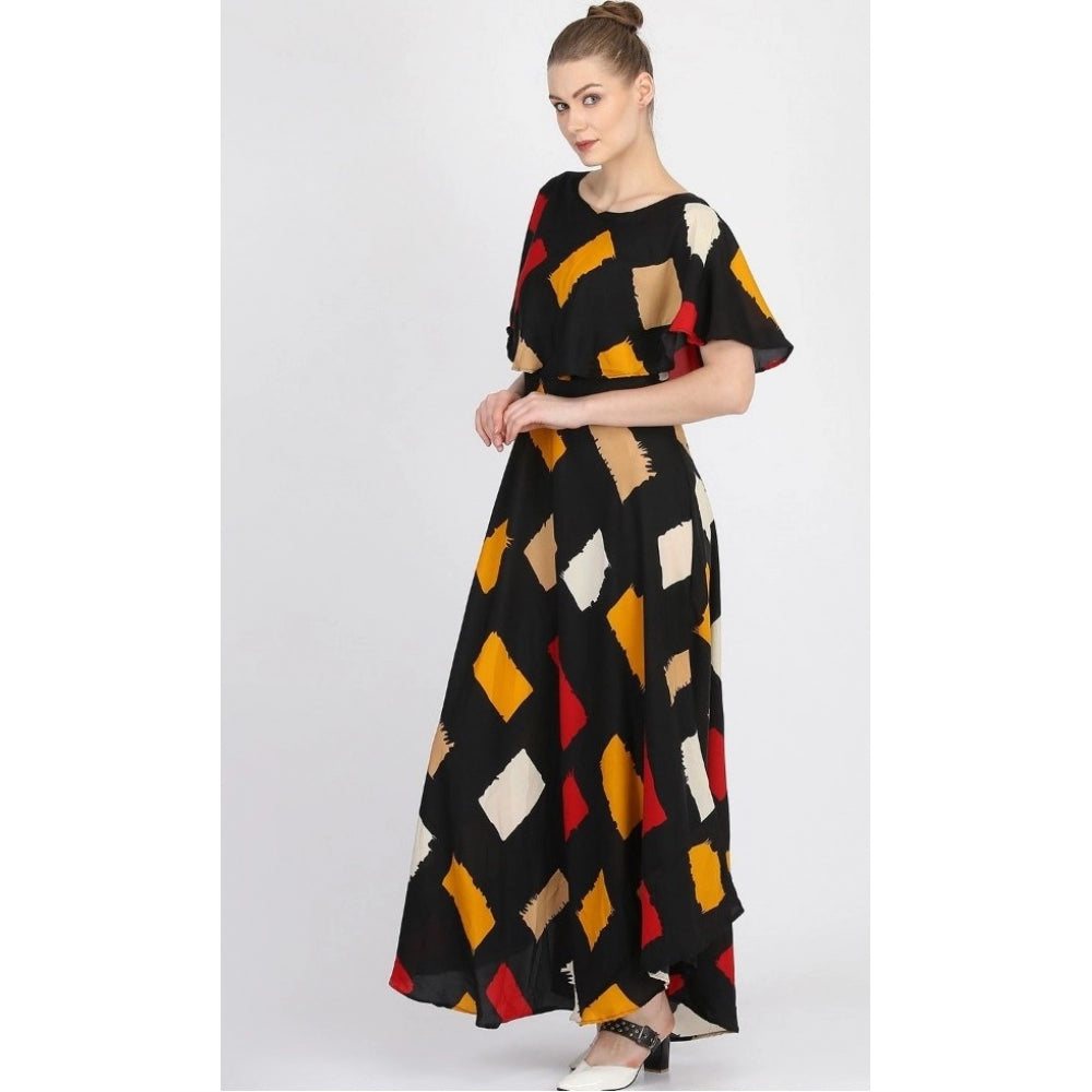 Crepe Printed Half Sleeves Full Length Gown(Multi)