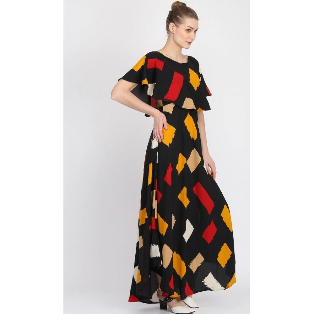 Crepe Printed Half Sleeves Full Length Gown(Multi)