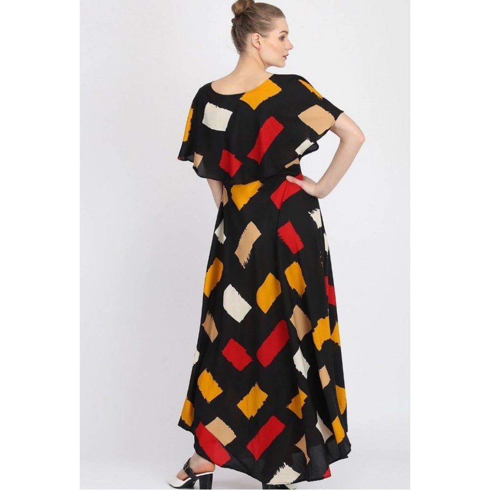 Crepe Printed Half Sleeves Full Length Gown(Multi)