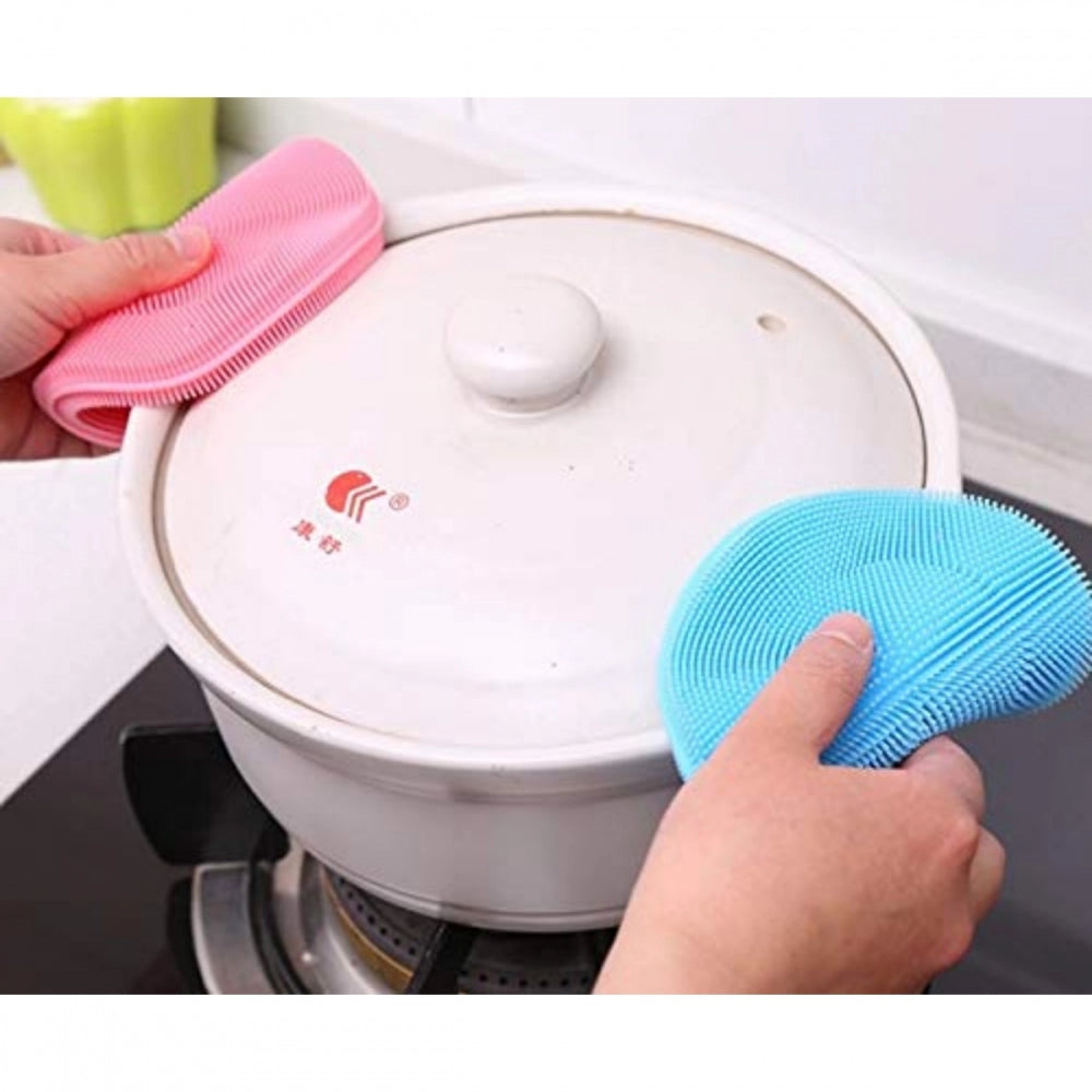 Pack of 5_Home Cleaning Sponge Silicone Scrubber (Color: Assorted)