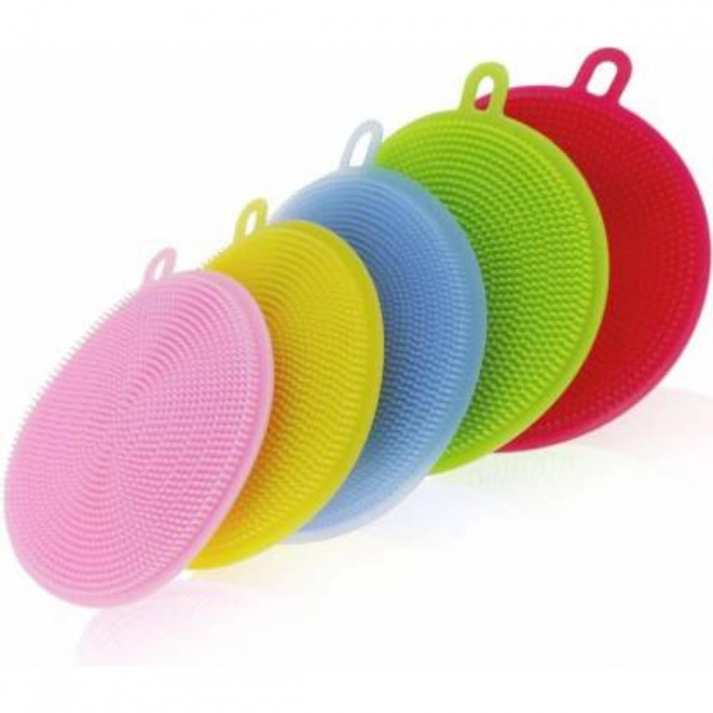 Pack of 5_Home Cleaning Sponge Silicone Scrubber (Color: Assorted)