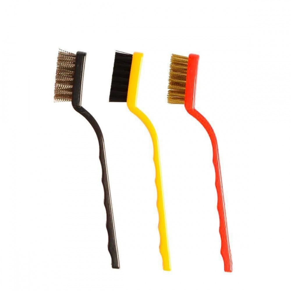 Pack of 3 Mini Wire Brush Set (Brass, Nylon, Stainless Steel Bristles)3 Pcs Set (Color: Assorted)