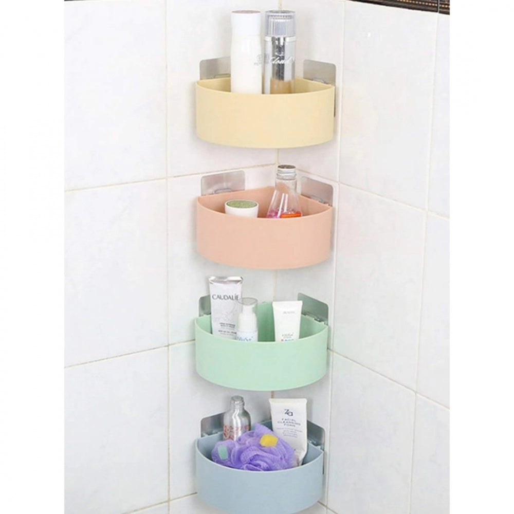 Wall Mount Storage Corner Shelf Bathroom Kitchen Rack Self Adhesive Shower Caddy Plastic Triangle Basket (Color: Assorted)