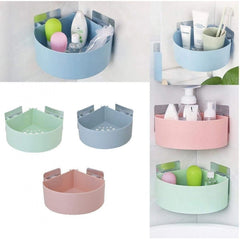 Wall Mount Storage Corner Shelf Bathroom Kitchen Rack Self Adhesive Shower Caddy Plastic Triangle Basket (Color: Assorted)