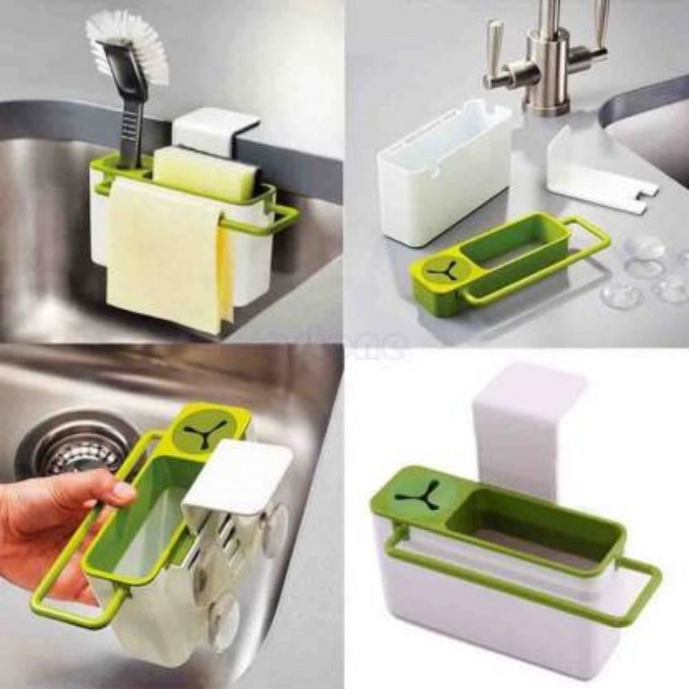 Kitchen Self Draining Sink Tidy With Suction Cup Organizer Sponge (Color: Assorted)