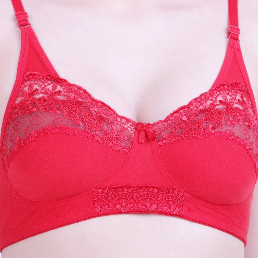 Cotton Bra And Panty Set (Material: Cotton (Color: Red)