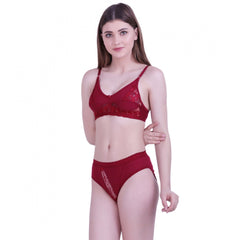 Cotton Bra And Panty Set (Material: Cotton (Color: Mehroon)