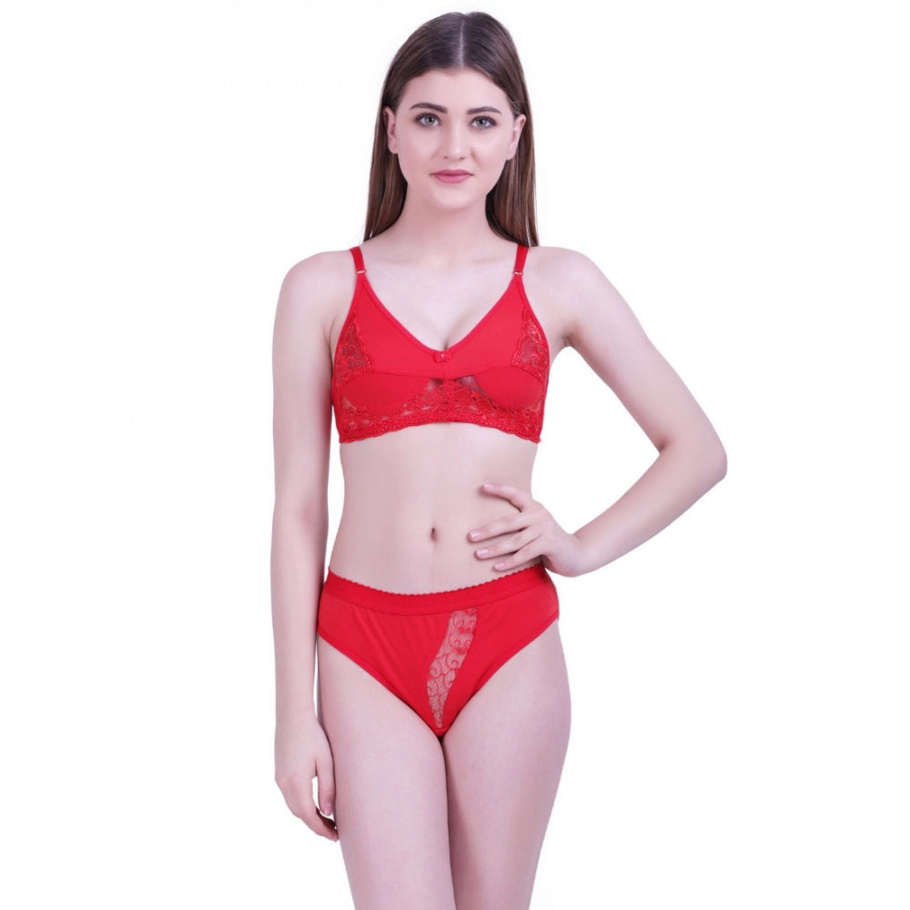 Cotton Bra And Panty Set (Material: Cotton (Color: Red)