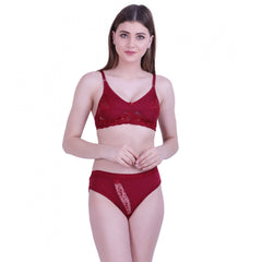 Cotton Bra And Panty Set (Material: Cotton (Color: Mehroon)