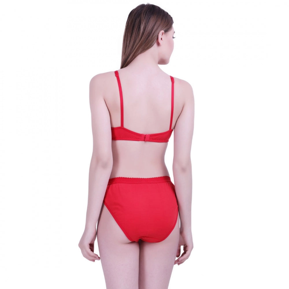 Cotton Bra And Panty Set (Material: Cotton (Color: Red)