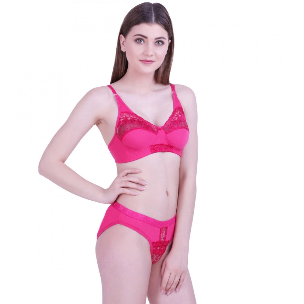 Cotton Bra And Panty Set (Material: Cotton (Color: Dark Pink)