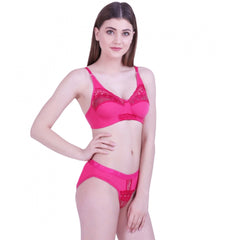 Cotton Bra And Panty Set (Material: Cotton (Color: Dark Pink)