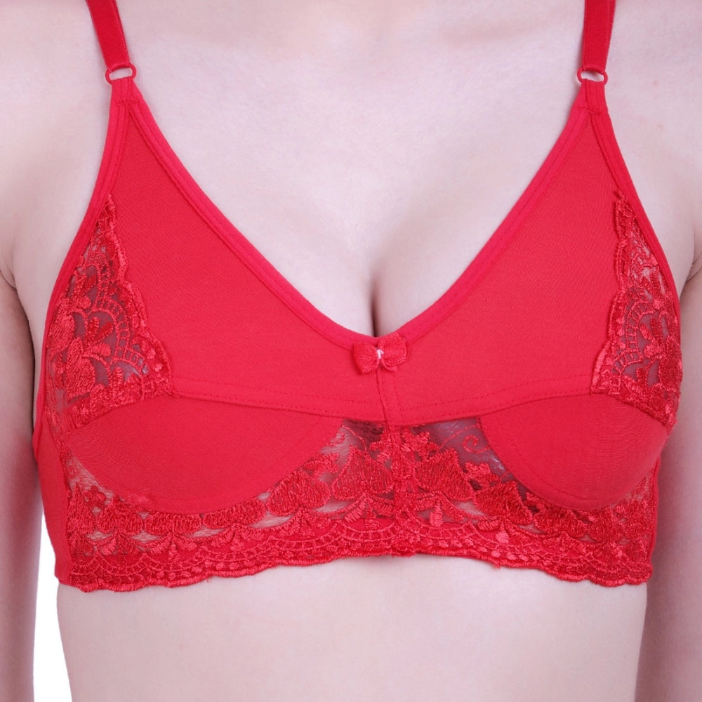 Cotton Bra And Panty Set (Material: Cotton (Color: Red)