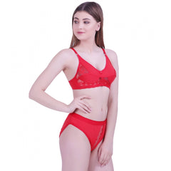 Cotton Bra And Panty Set (Material: Cotton (Color: Red)