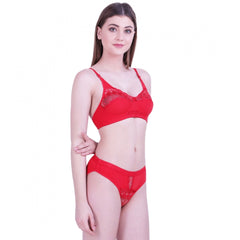 Cotton Bra And Panty Set (Material: Cotton (Color: Red)