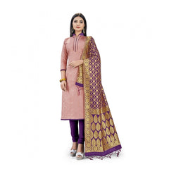 Banarasi Silk Unstitched Salwar-Suit Material Premium Quality With Dupatta (Color: Peach)