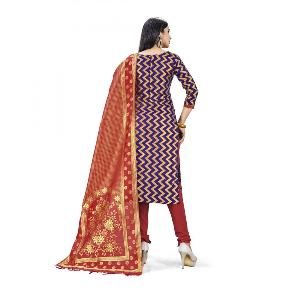 Banarasi Silk Unstitched Salwar-Suit Material Premium Quality With Dupatta (Color: Navy Blue)