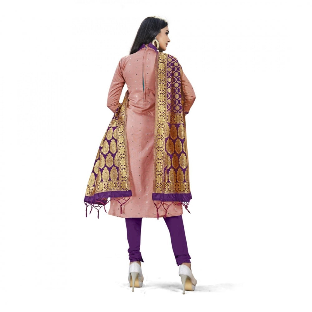 Banarasi Silk Unstitched Salwar-Suit Material Premium Quality With Dupatta (Color: Peach)