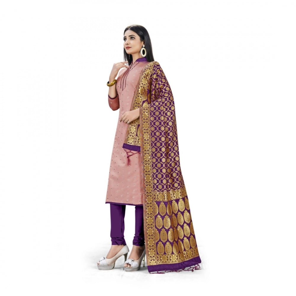 Banarasi Silk Unstitched Salwar-Suit Material Premium Quality With Dupatta (Color: Peach)