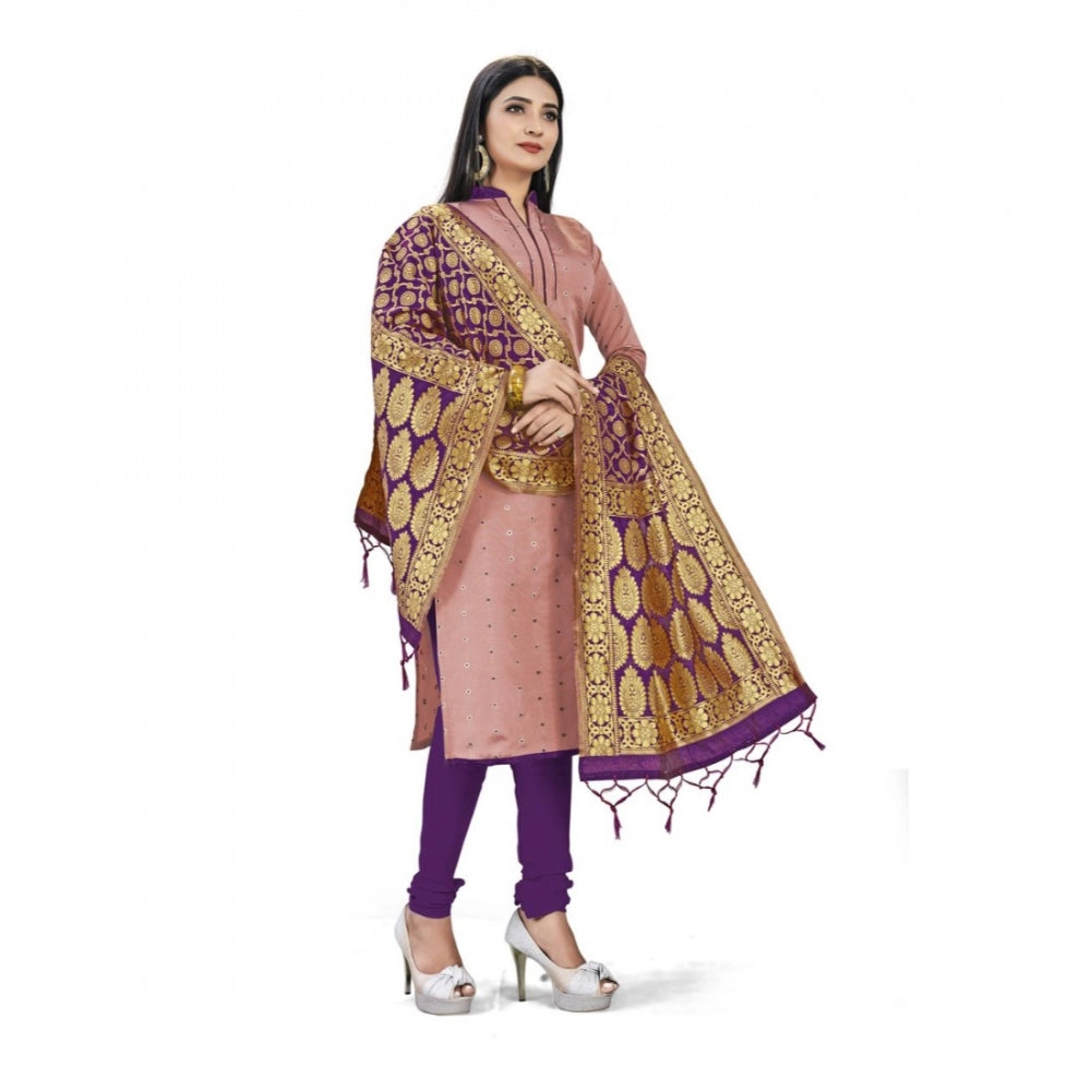 Banarasi Silk Unstitched Salwar-Suit Material Premium Quality With Dupatta (Color: Peach)