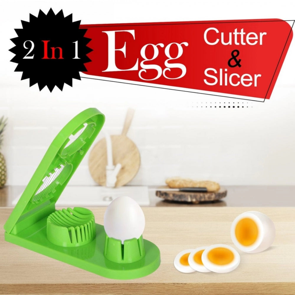 Pack of 2_2 In 1 Boiled Egg and Mushroom Slicer Cutter Chopper Plastic With Stainless Steel Wired (Color:Assorted)