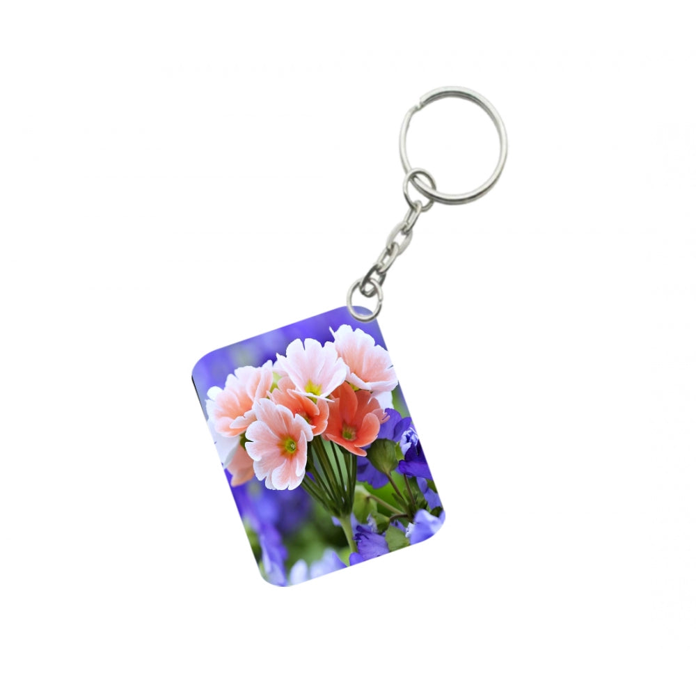 Pack Of 3_ Peach Flower One Side Printed Rectangle Designer Keychain (Peach)