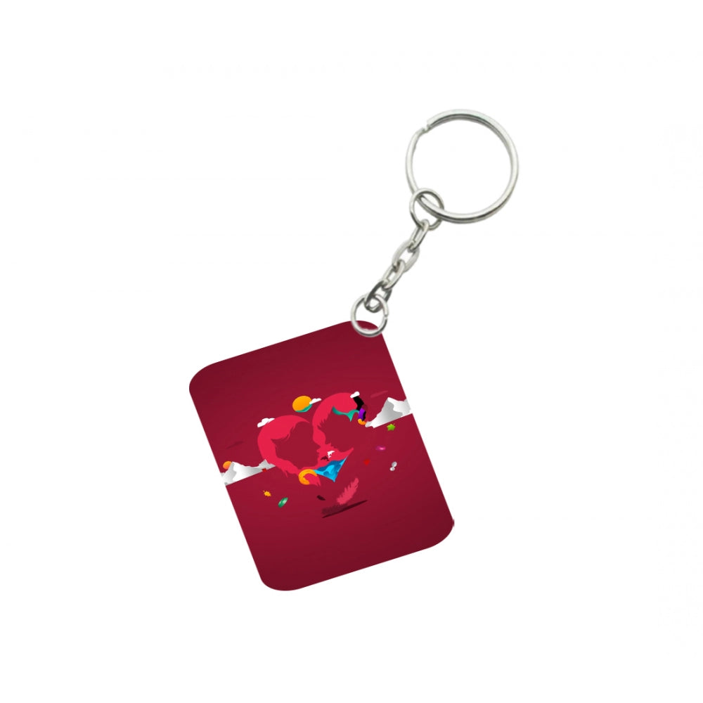 Pack Of 3_ True Love One Side Printed Rectangle Designer Keychain (Red)