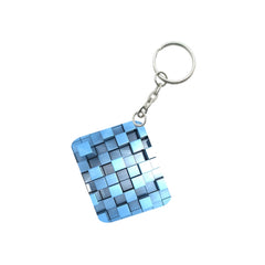 Pack Of 3_ Blue Cubes One Side Printed Rectangle Designer Keychain (Blue)