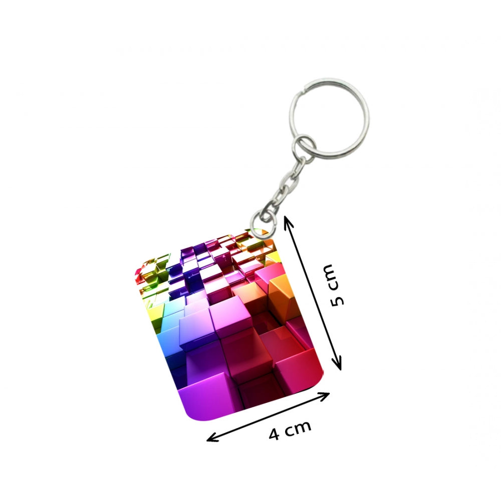 Pack Of 3_ Colored Cubes One Side Printed Rectangle Designer Keychain (Multi Color)