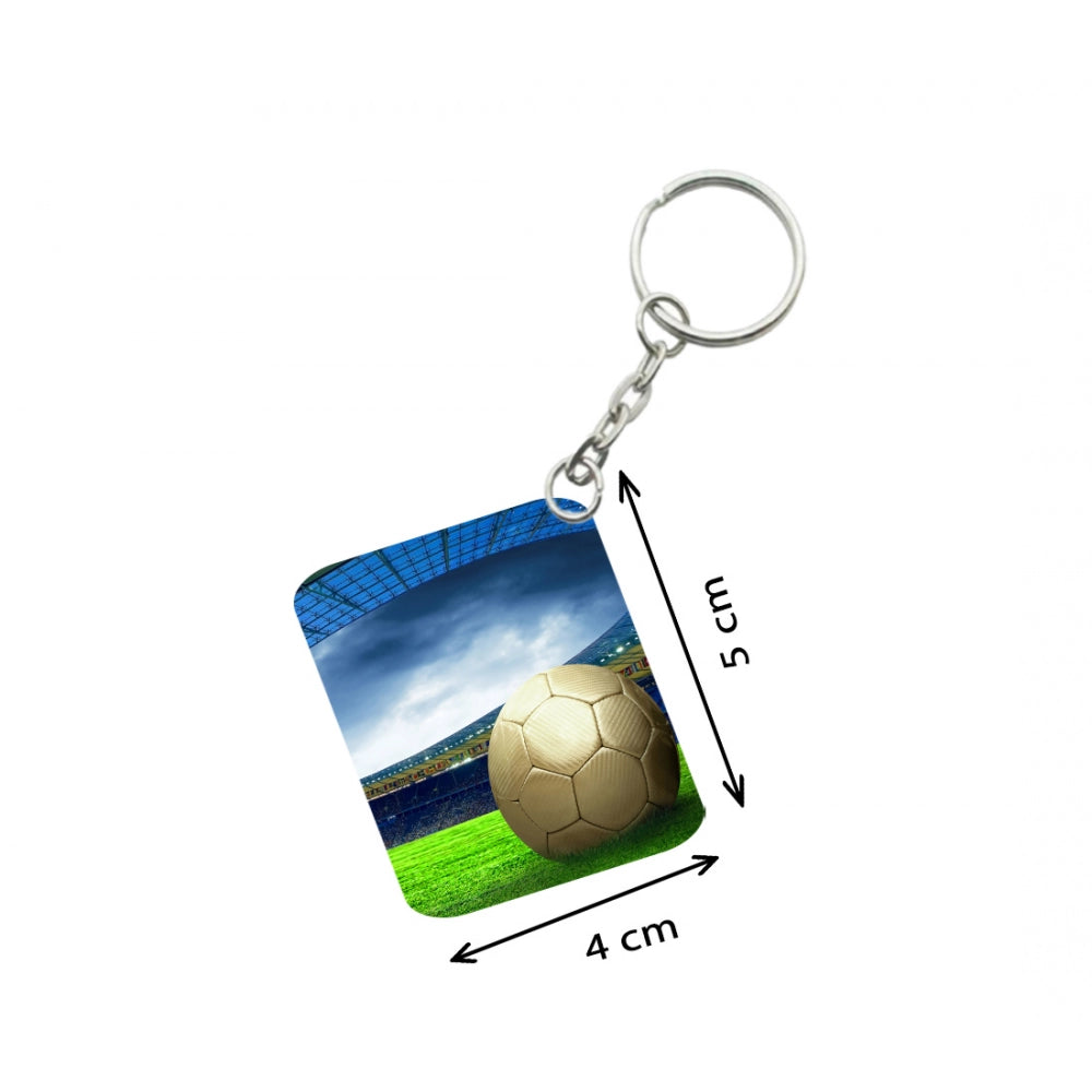 Pack Of 3_ Football One Side Printed Rectangle Designer Keychain (Multi Color)