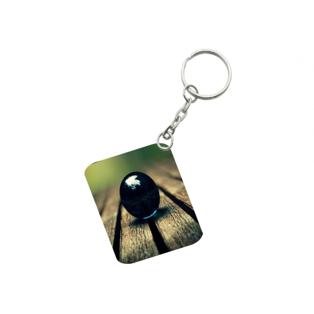 Pack Of 3_ Black Obsidian Sphere One Side Printed Rectangle Designer Keychain (Black)