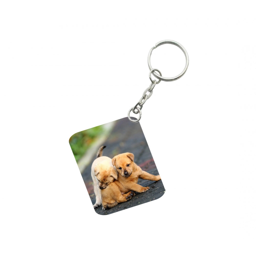 Pack Of 3_ Dogs Love One Side Printed Rectangle Designer Keychain (Brown)