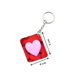 Pack Of 3_ Pink Heart One Side Printed Rectangle Designer Keychain (Pink)