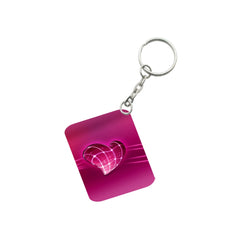 Pack of 3  Pink Heart One Side Printed Rectangle Designer Keychain (Pink)