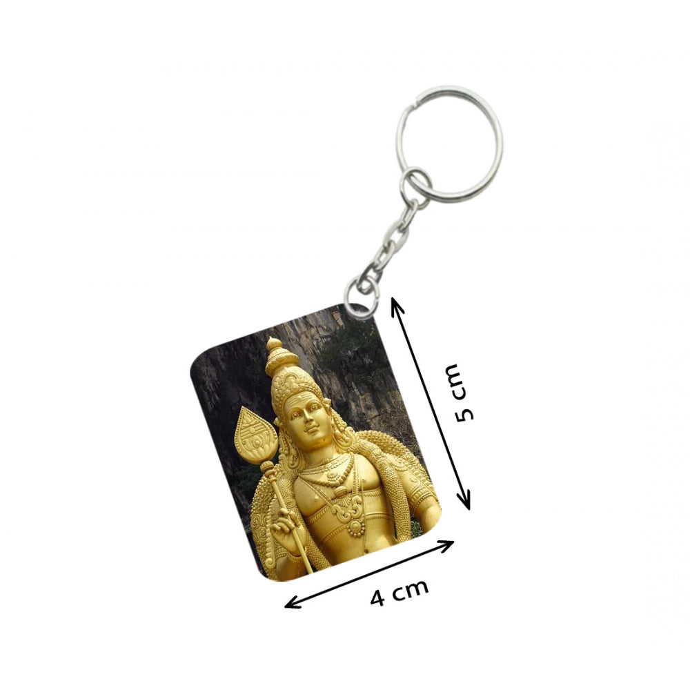 Pack of 3  Golden Statue of Murugan One Side Printed Rectangle Designer Keychain (Golden)