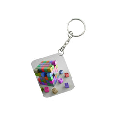 Pack Of 3_ 3D Cubes One Side Printed Rectangle Designer Keychain (Multi Color)