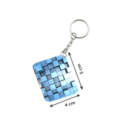 Pack Of 3_ Blue Cubes One Side Printed Rectangle Designer Keychain (Blue)