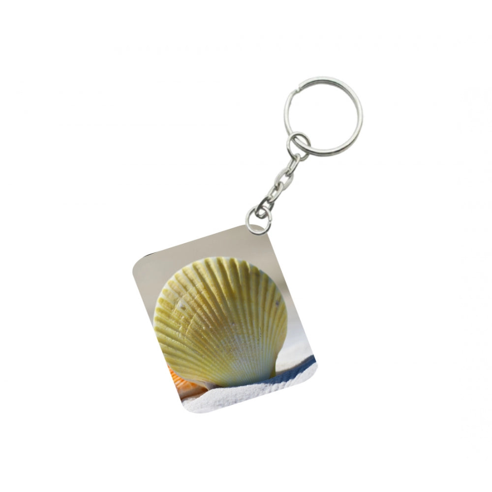 Pack Of 3_ Shells Sand One Side Printed Rectangle Designer Keychain (Yellow)