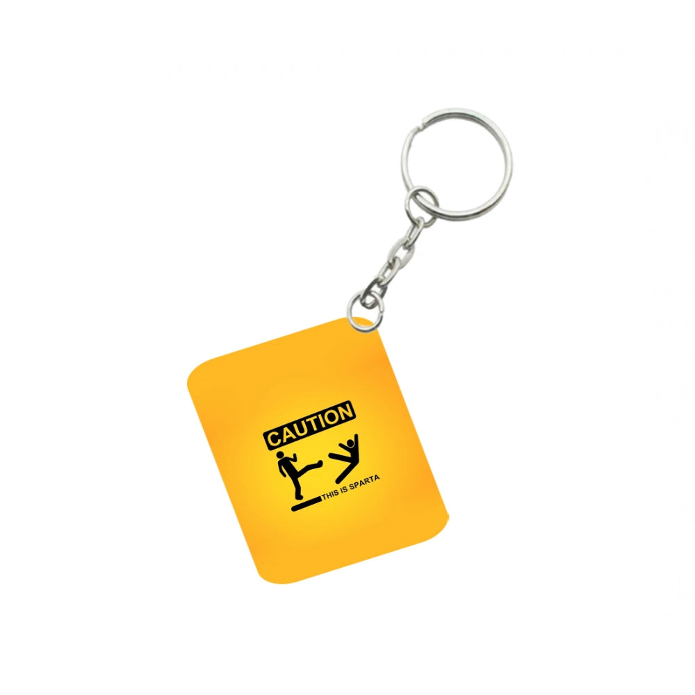 Pack Of 3_ Caution One Side Printed Rectangle Designer Keychain (Orange)