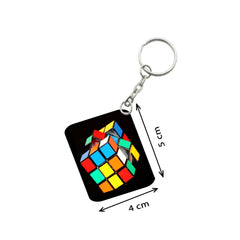 Pack Of 3_ Rubiks Cube One Side Printed Rectangle Designer Keychain (Multi Color)