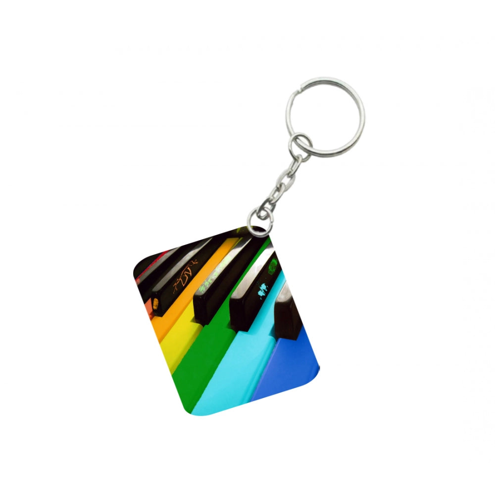 Pack Of 3_ Rainbow Piano Keys One Side Printed Rectangle Designer Keychain (Rainbow Color)