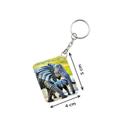 Pack Of 3_ Zebra Elephant One Side Printed Rectangle Designer Keychain (Black and White)