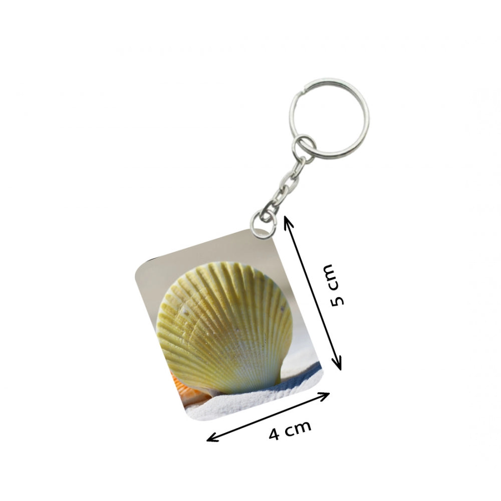 Pack Of 3_ Shells Sand One Side Printed Rectangle Designer Keychain (Yellow)