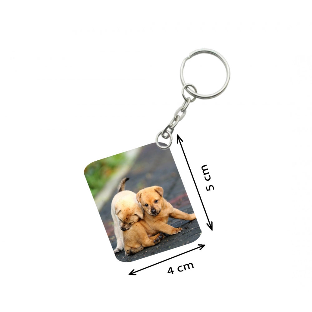 Pack Of 3_ Dogs Love One Side Printed Rectangle Designer Keychain (Brown)