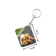 Pack Of 3_ Dogs Love One Side Printed Rectangle Designer Keychain (Brown)