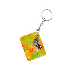 Pack of 3  Orange Flower With Butterfly One Side Printed Rectangle Designer Keychain (Orange)