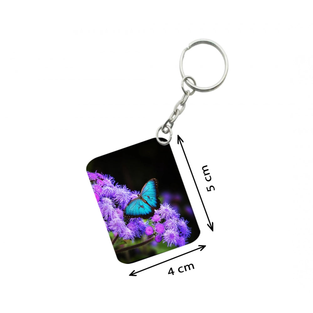 Pack Of 3_ Light Blue Butterfly One Side Printed Rectangle Designer Keychain (Light Blue)